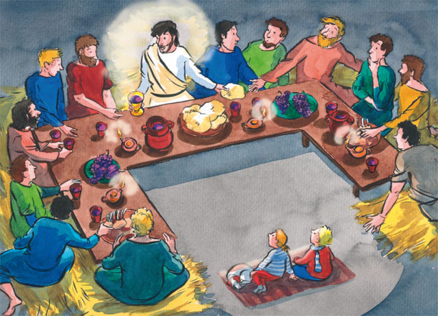 Postkarte Abendmahl mit Kindern